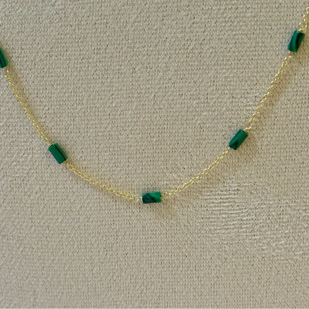 Gorjana New 18k Gold Plated Brass Tatum Bead Necklace in Green Malachite 17” - Picture 7 of 7